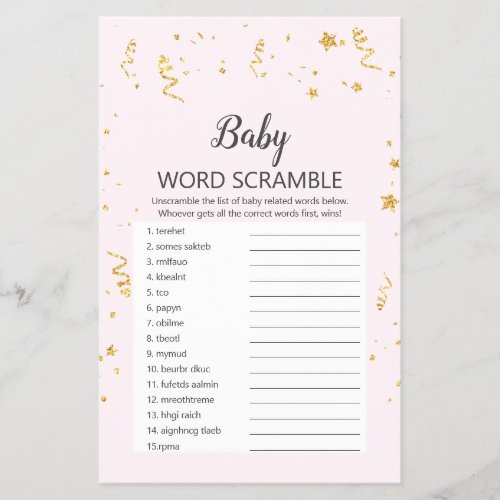 Gold Celebration on Pink UK Baby Word Scramble Flyer