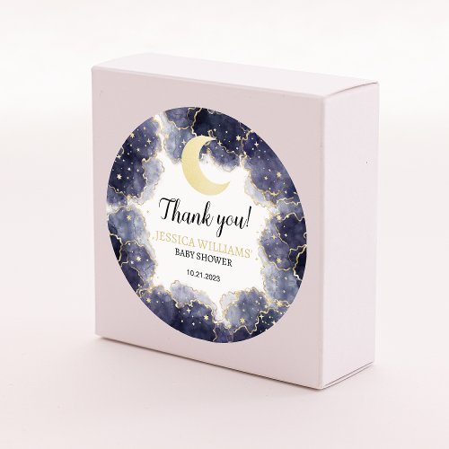 Gold celestial moon baby boy shower round stickers