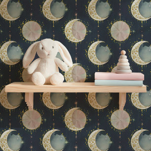 Gold Celestial Moon Phases & Stars Wallpaper