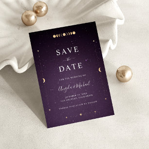 Gold Celestial Moon Purple Galaxy Universe Cosmic  Save The Date