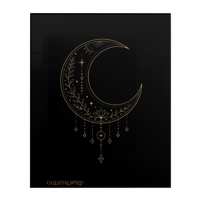Gold Celestial Moon Sun Acrylic Wall Art (Front)