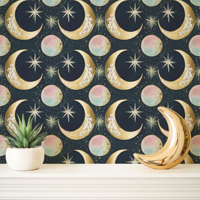 Gold Celestial Moons and Stars Wallpaper (Creator Uploaded)