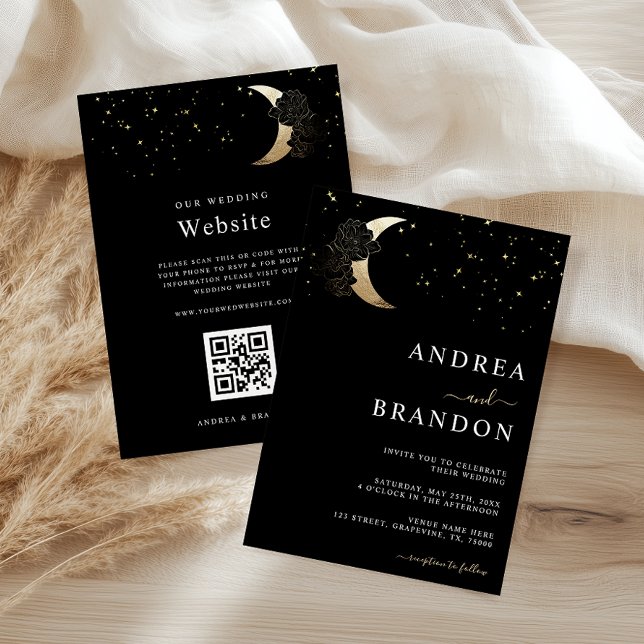 Gold Celestial Mystic Moon All in One Wedding Invitation (Creator Uploaded)