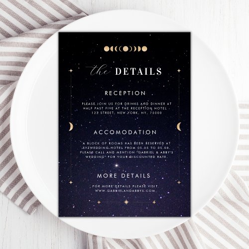 Gold Celestial Starry Moon Details Wedding Card 