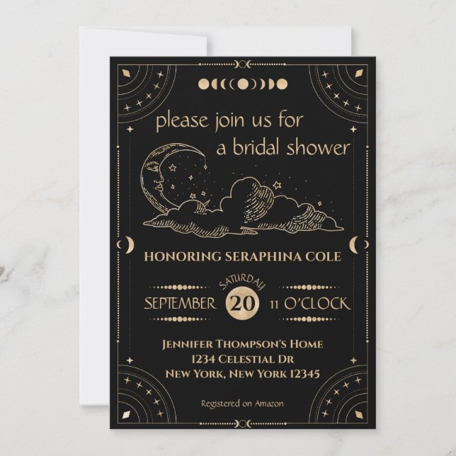 Gold Celestial Stars & Moon Bridal Shower Invitation (Front)