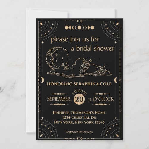 Gold Celestial Stars  Moon Bridal Shower Invitation