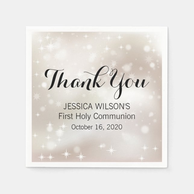 Gold Celestial Stars Thank You First Communion Napkins (Front)