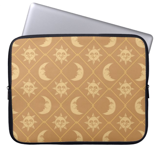 Gold Celestial Sun And Moon Laptop Sleeve (Front)