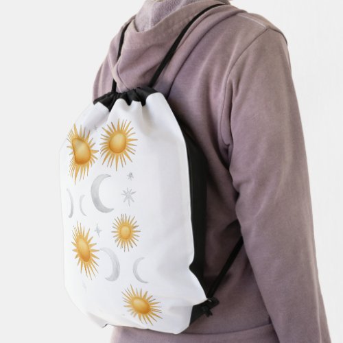 Gold Celestial Sun Moon Drawstring Bag