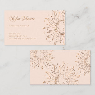 Gold Celestial Sun & Moon on Blush Business Card