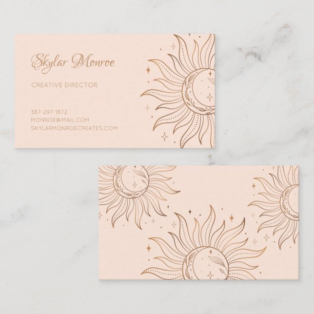 Gold Celestial Sun & Moon on Blush Business Card (Front/Back)