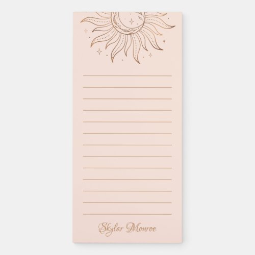 Gold Celestial Sun  Moon on Blush Magnetic Notepad