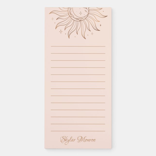 Gold Celestial Sun & Moon on Blush Magnetic Notepad (Front)