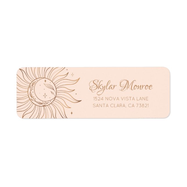 Gold Celestial Sun & Moon on Blush Return Address Label (Front)