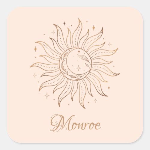 Gold Celestial Sun  Moon on Blush Square Sticker