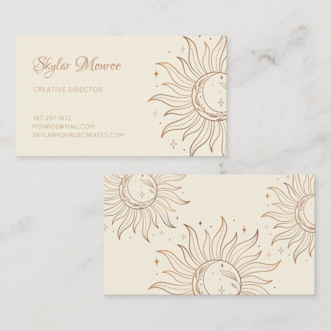 Gold Celestial Sun & Moon on Ivory Business Card (Front/Back)
