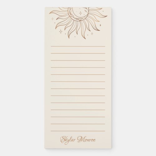 Gold Celestial Sun  Moon on Ivory Magnetic Notepad