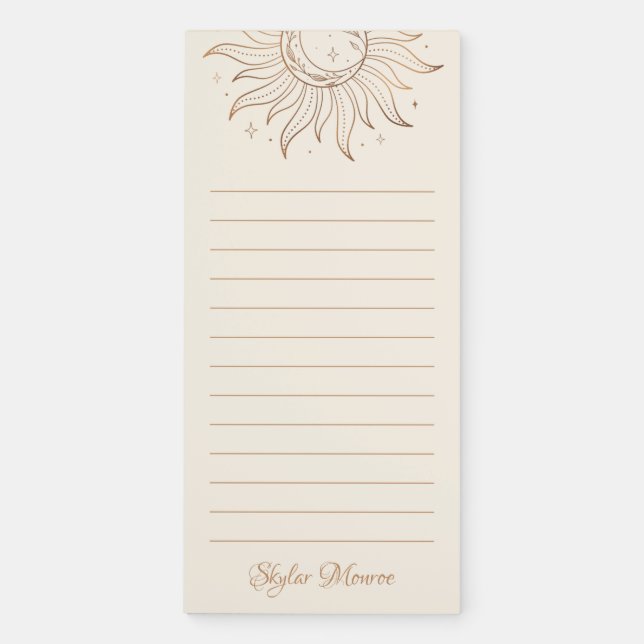 Gold Celestial Sun & Moon on Ivory Magnetic Notepad (Front)