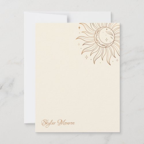 Gold Celestial Sun  Moon on Ivory Note Card