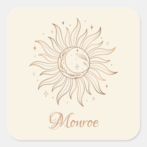 Gold Celestial Sun  Moon on Ivory Square Sticker