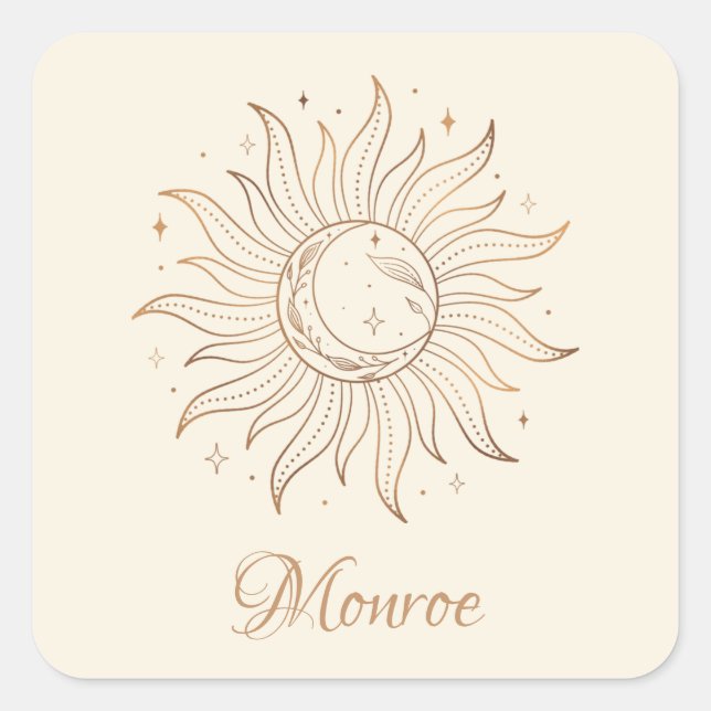 Gold Celestial Sun & Moon on Ivory Square Sticker (Front)
