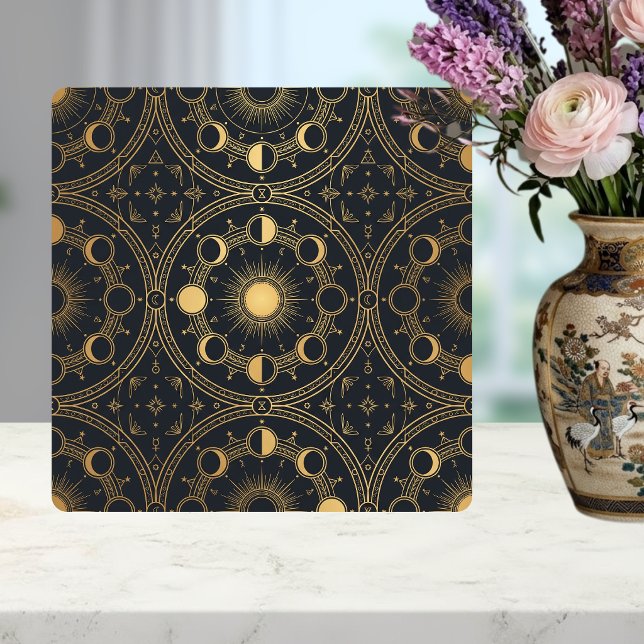 Gold Celestial Sun Moon Phases Geometric Pattern Ceramic Tile (Creator Uploaded)