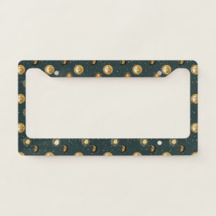 Gold Celestial Sun Moon Stars Midnight Blue License Plate Frame