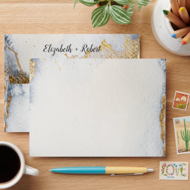 Gold Celestial Sun,Moon,Stars Watercolor  Envelope (Desk)