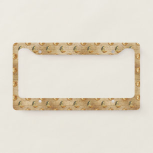 Gold Celestial Sun Moon Vintage Astrology Pattern License Plate Frame