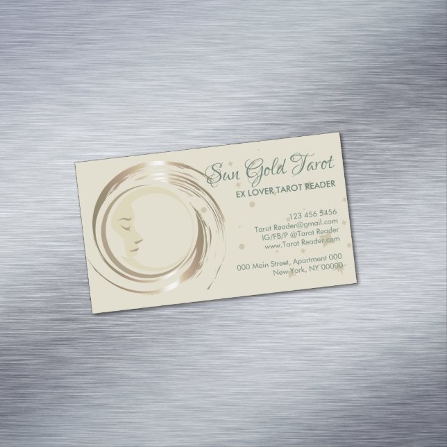 Gold Celestial Tarot Reader Business Card Magnet (In Situ)