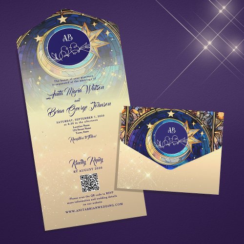 Gold Celestial Wedding All In One Invitation