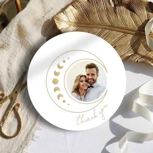 Gold Celestial Wedding Round Thank You Card