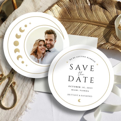 Gold Celestial Wedding Save The Date Card