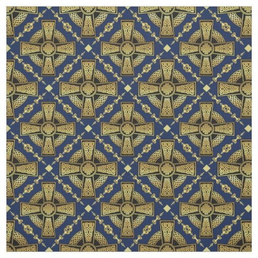 Gold Celtic cross/braided knot design cloth blue