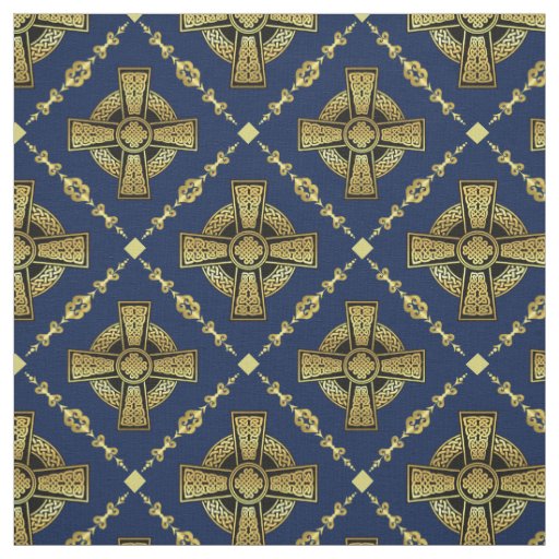 Gold Celtic cross/braided knot design cloth blue