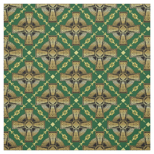 Gold Celtic cross/braided knot design cloth green (Swatch)