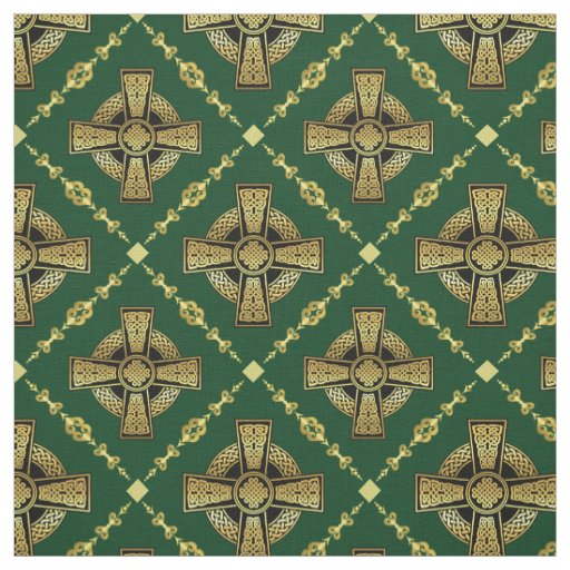 Gold Celtic cross/braided knot design cloth green