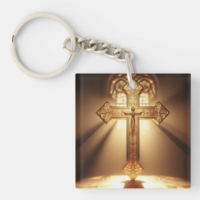 Gold Celtic Cross with Crucifixion Keychain (Front)
