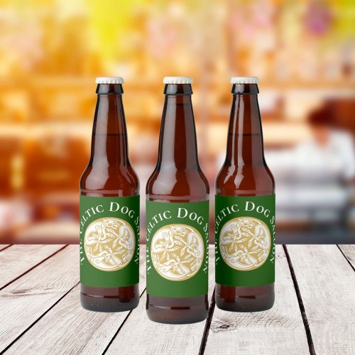 Gold Celtic Dog Trio Custom Classic Round  Beer Bottle Label