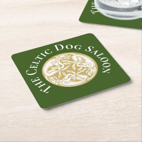Gold Celtic Dog Trio Custom   Square Paper Coaster