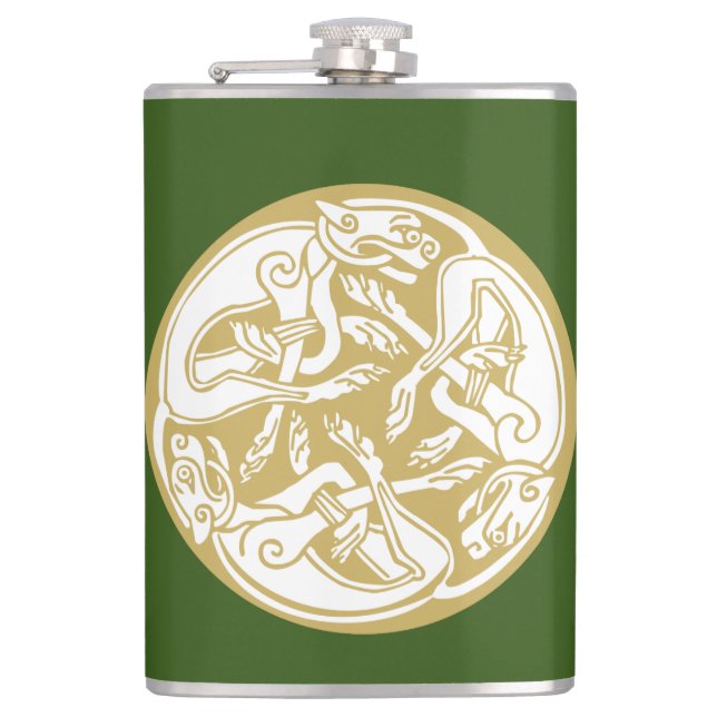 Gold Celtic Dog Trio  Flask (Front)