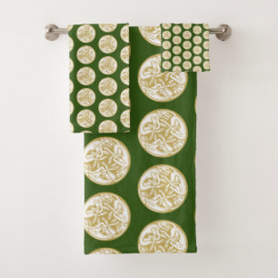 Gold Celtic Dog Trio Pattern Bath Towel Set