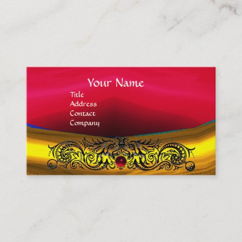 GOLD CELTIC DRAGONS RED RUBY GEMSTONE MONOGRAM BUSINESS CARD