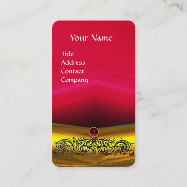 GOLD CELTIC DRAGONS RED RUBY GEMSTONE MONOGRAM BUSINESS CARD (Front)