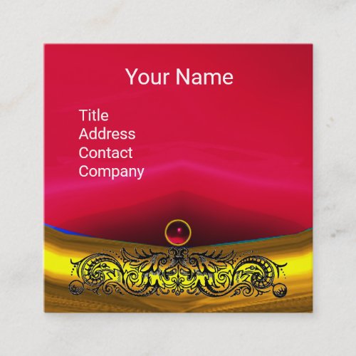 GOLD CELTIC DRAGONS RED RUBY GEMSTONE MONOGRAM SQUARE BUSINESS CARD