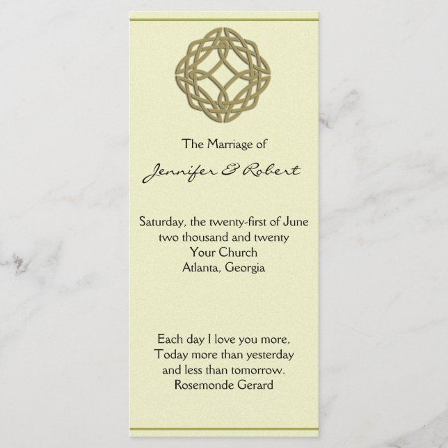 Gold Celtic Eternity Knot Wedding Program (Front)
