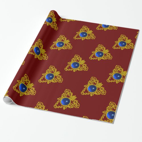 GOLD CELTIC HEARTBLUE SAPPHIREValentines Day Wrapping Paper