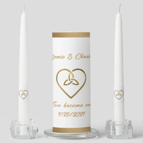 Gold Celtic Heart Custom Wedding Unity Candle Set