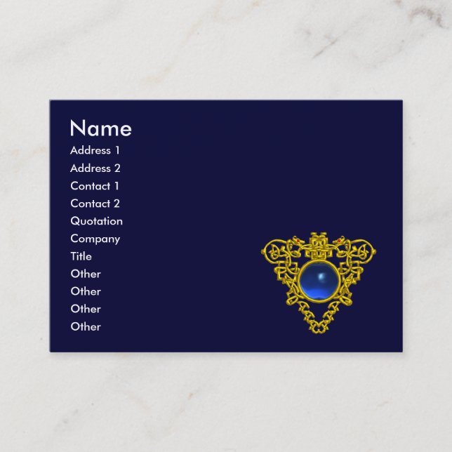 GOLD CELTIC HEART JEWEL BLUE SAPPHIRE GEMSTONE BUSINESS CARD (Front)