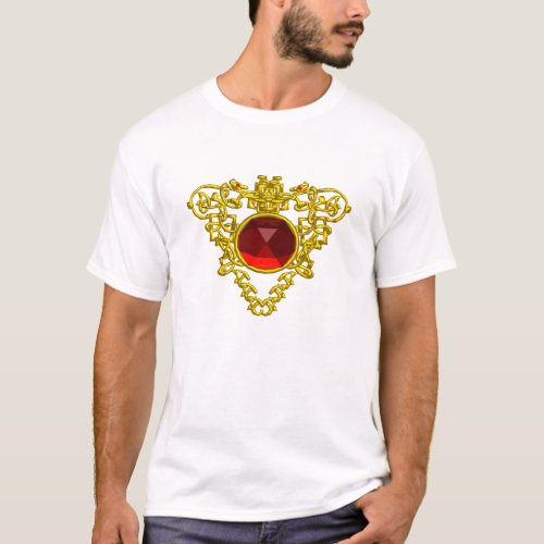 GOLD CELTIC HEART JEWEL KNOTSRED RUBY GEMSTONE T_Shirt